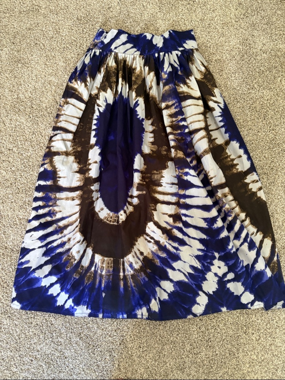 Tie-Dye Blue and Brown Maxi Skirt